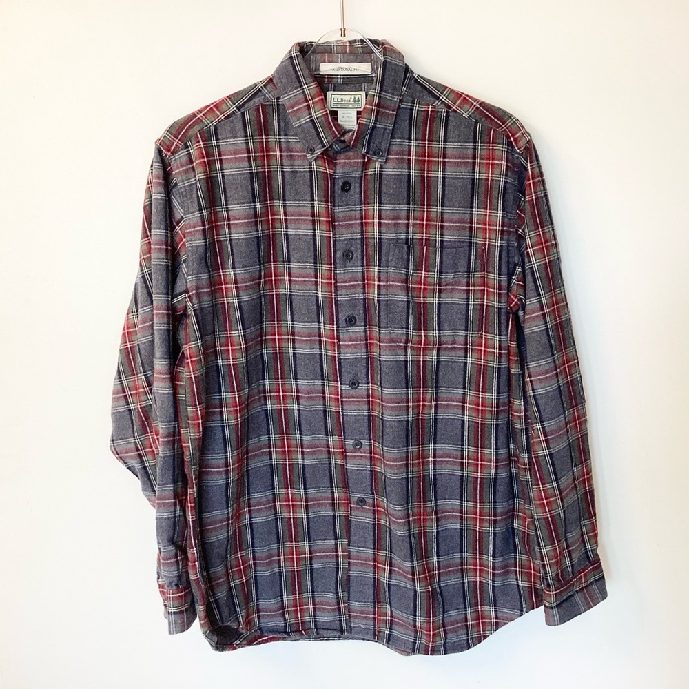 L.L.Bean Long Sleeve Scotch Plaid Flannel Shirt - Grey Stewart - M